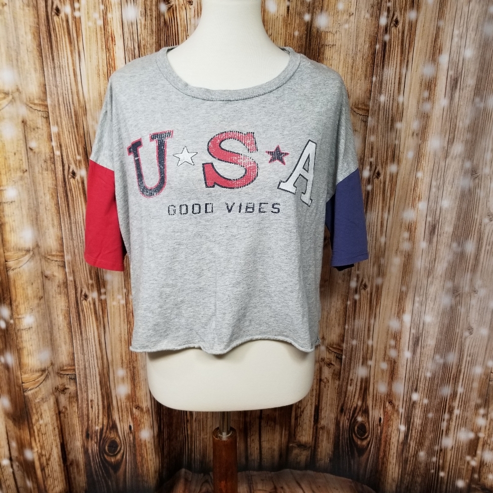 Grayson Threads USA Graphic Print Juniors XL Crop Top Short Sleeve Shirt
